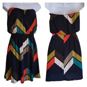 NEW tube top ROMPER mini dress retro blue zigzag strapless XS THREE PINK HEARTS